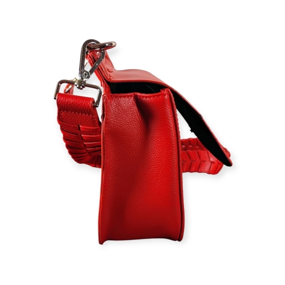 Red Braided Strap Crossbody Bag Chrome Hardware – Trendy College Style - Picture 9 of 16
